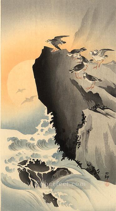 sandpipers and moon Ohara Koson birds Oil Paintings